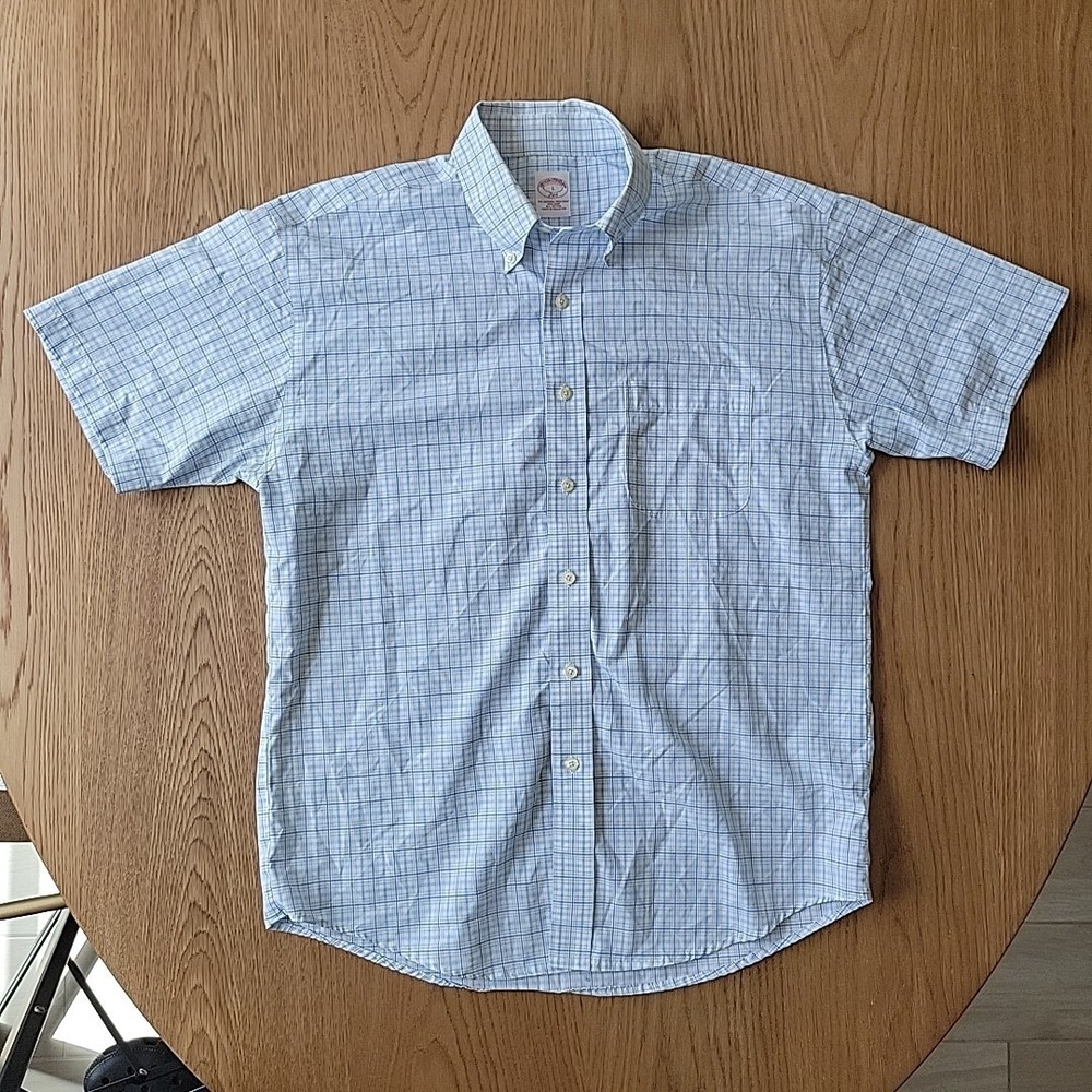 Brooks Brothers 346 Shirt Mens Large Blue Check Plaid Original Polo All Cotton